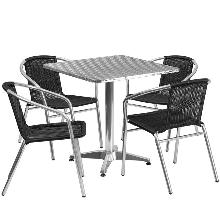 Flash Furniture Lila 27.5'' Square Aluminum Indoor-Outdoor Table Set with 4 Dark Brown Rattan Chairs