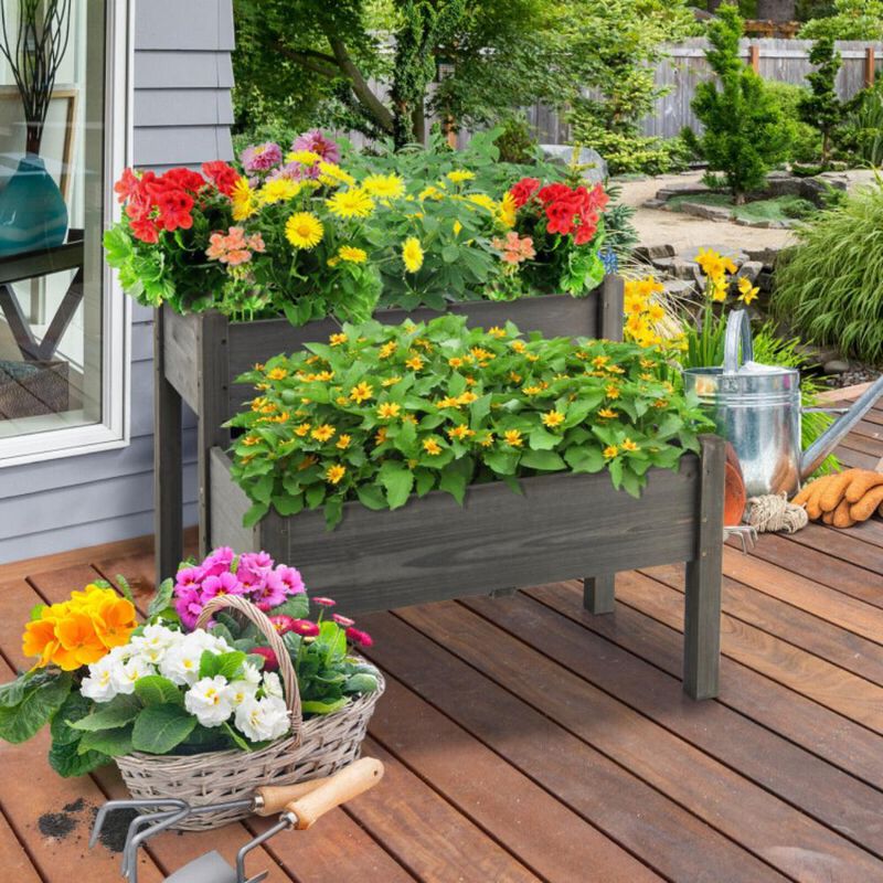 Hivvago 2 Tier Wooden Raised Garden Bed with Legs Drain Holes