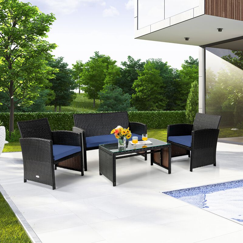 4Pcs Patio Rattan Cushioned Furniture Set