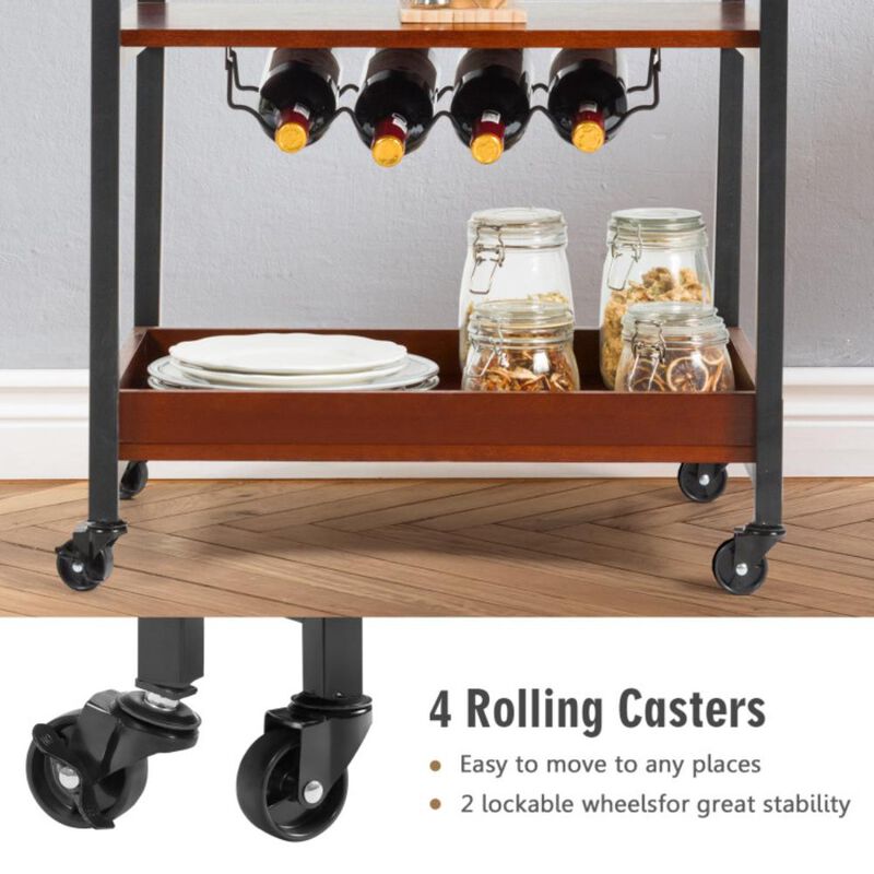 Hivvago 3 Tiers Kitchen Island Serving Bar Cart with Glasses Holder and Wine Bottle Rack