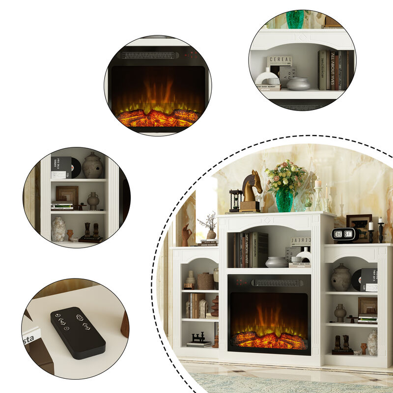 FUFU&GAGA Modern Fireplace TV Stand with Shelves and Electric Fireplace Insert, (58.8" W x 11.8" D x 37.4" H), White