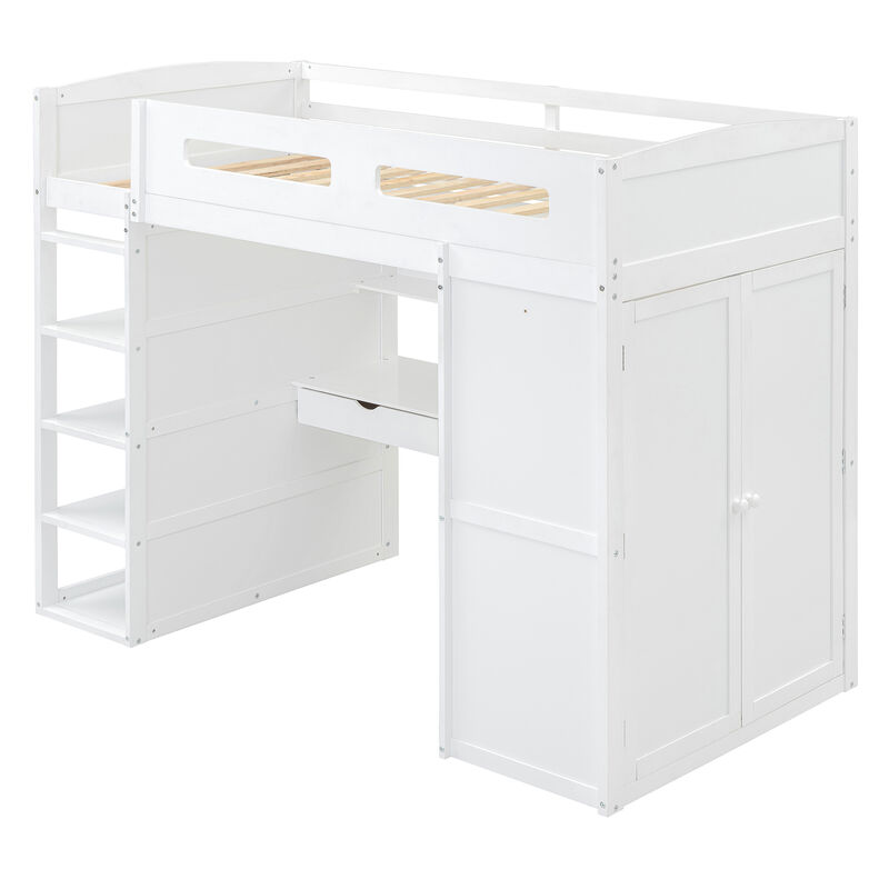 Merax Classical Loft Bed with Desk and Wardrobes