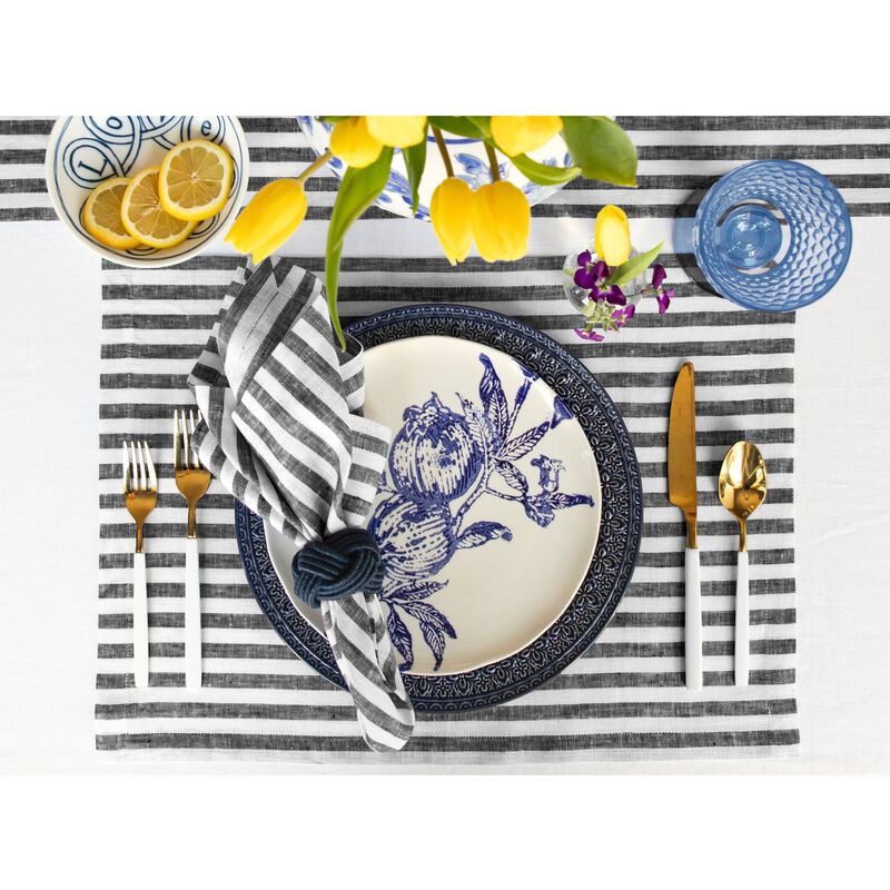 Solino Home 100% Pure Linen Dinner Napkins 20 x 20 Inch Set of 4 | Amalfi Stripe
