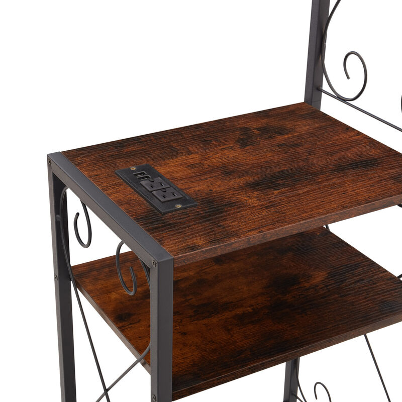 Rustic Brown Queen Bed Frame with Storage Headboard