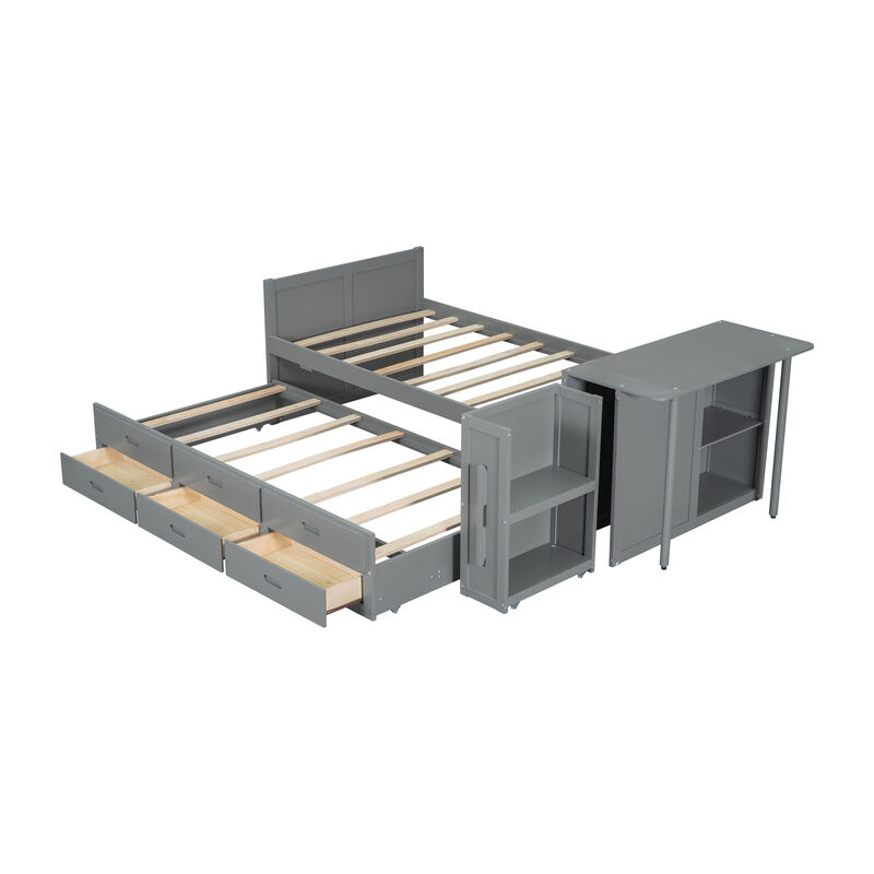 Merax Platform Bed with Desk and Storage Shelf