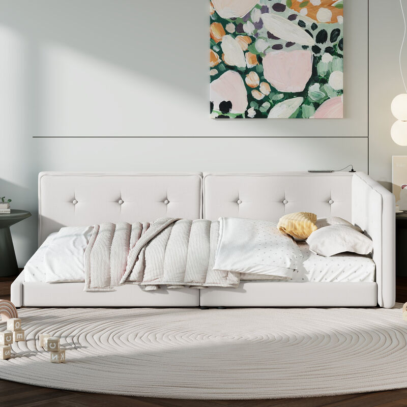 Merax Linen Upholstered Platform Daybed Bed with USB Ports