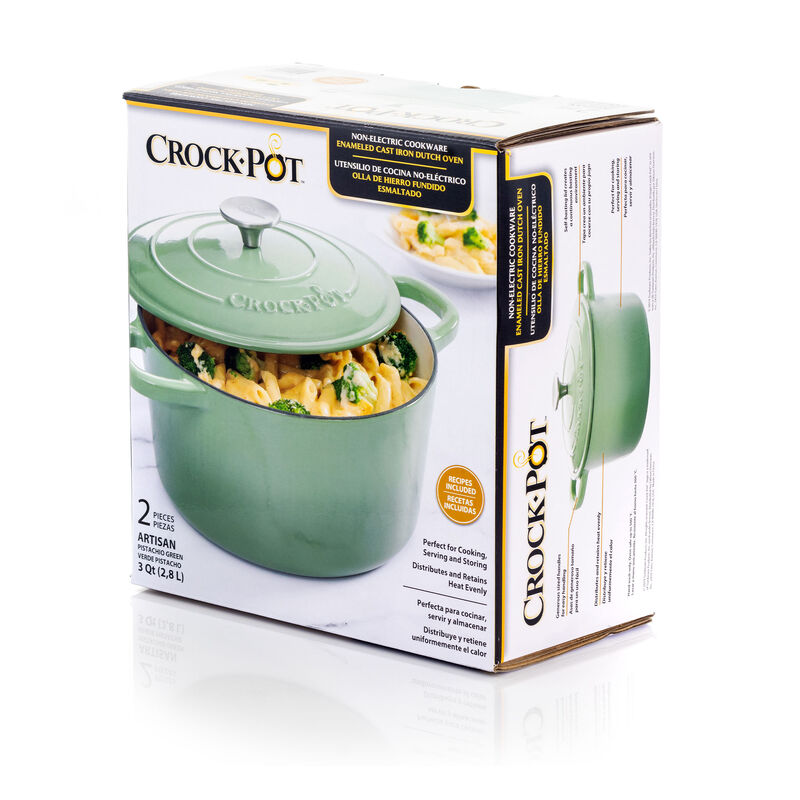 Crock-Pot Artisan 2 Piece 3 Quarts Enameled Cast Iron Dutch Oven in Pistachio Green
