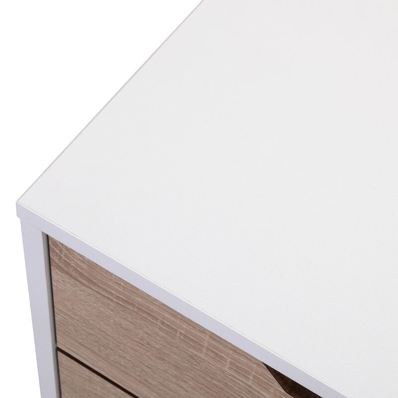 Streamdale 2-Drawer Nightstand with Solid Wood Legs, White/Walnut