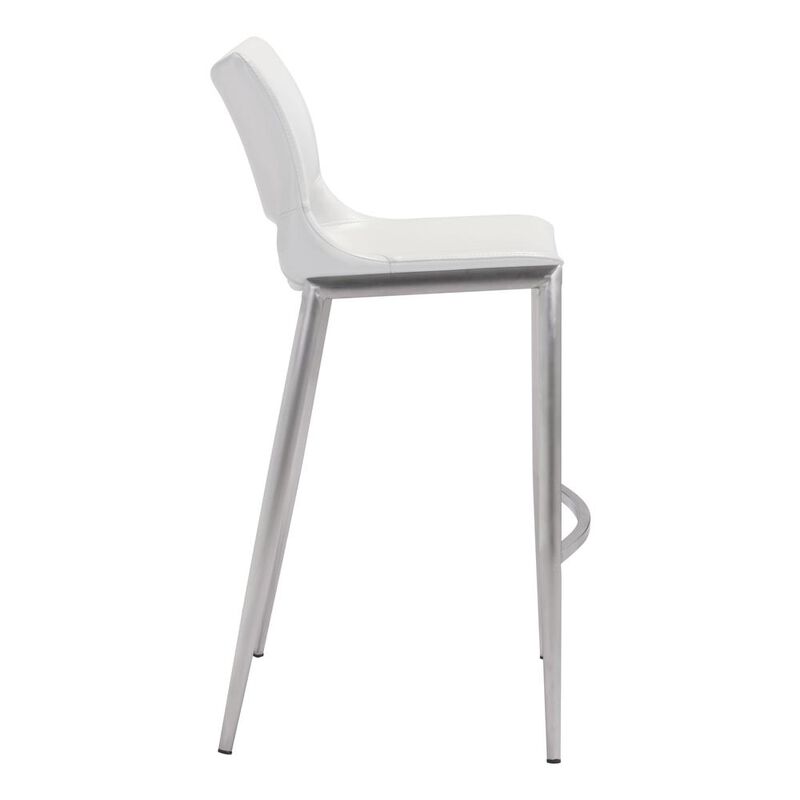 Belen Kox Ace Bar Chair (Set of 2), White & Brushed Stainless Steel, Belen Kox