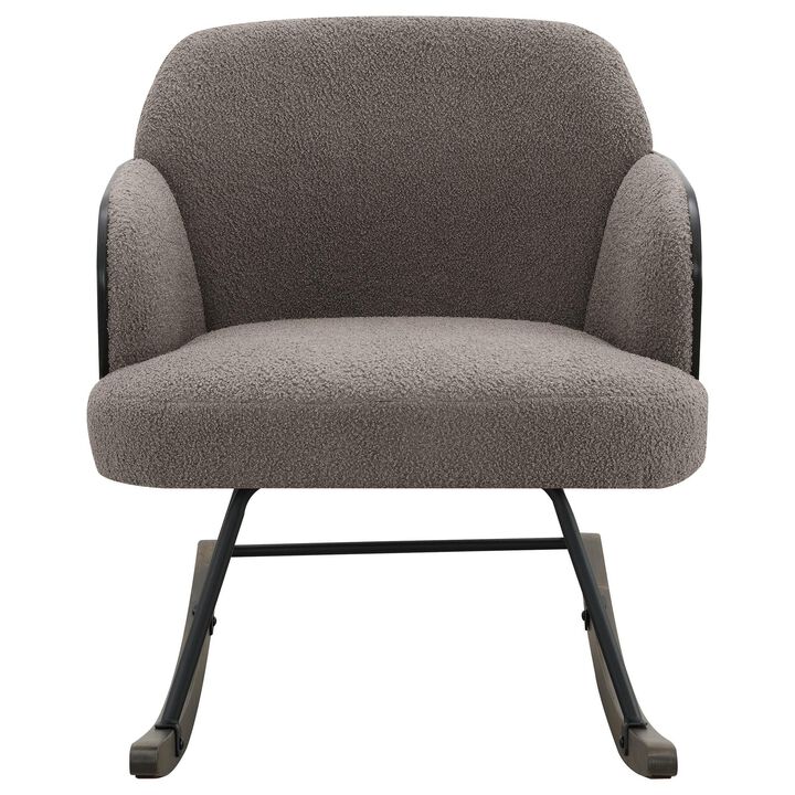 Perry Accent Rocking Chair, Modern Walnut Brown Bentwood, Gray Boucle - Benzara