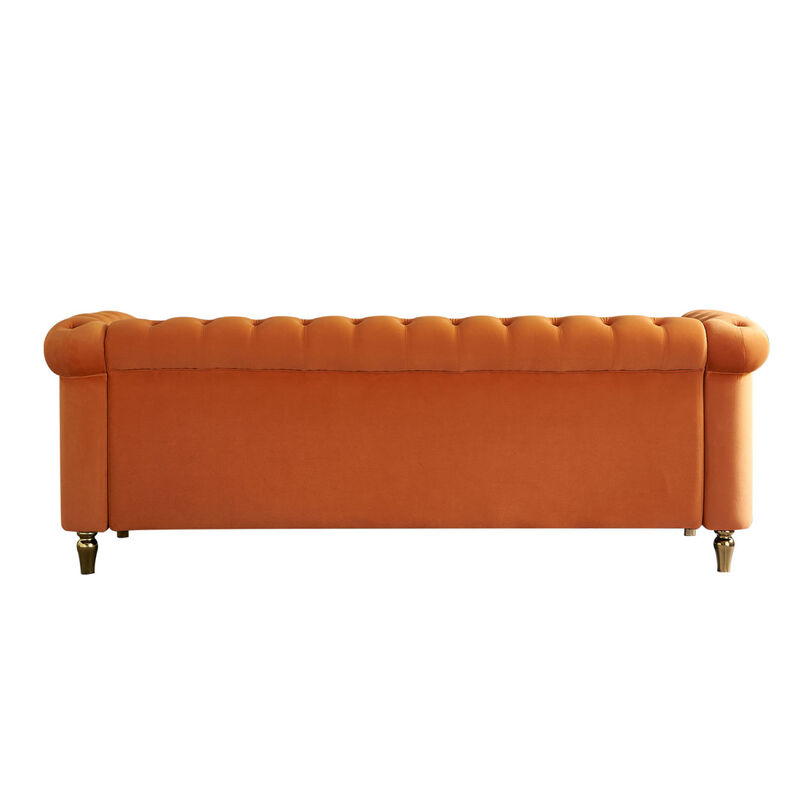 Chesterfield Velvet Sofa For Living Room Orange Color
