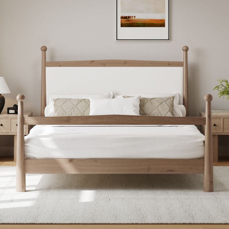 Merax Mid-Century Modern Platform Bed with Upholstered Headboard
