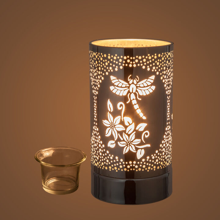 7" Touch lamp/Oil burner/Wax warmer - Silver Dragonfly