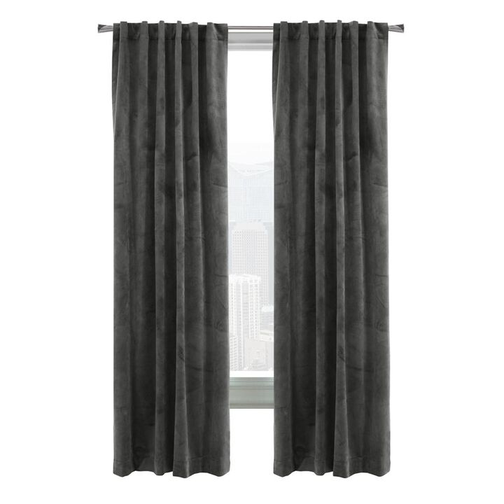 Thermalogic Seren Classic Velvet Room Darkening Dual Header Energy Efficient Curtain Panel 50" x 95" Charcoal