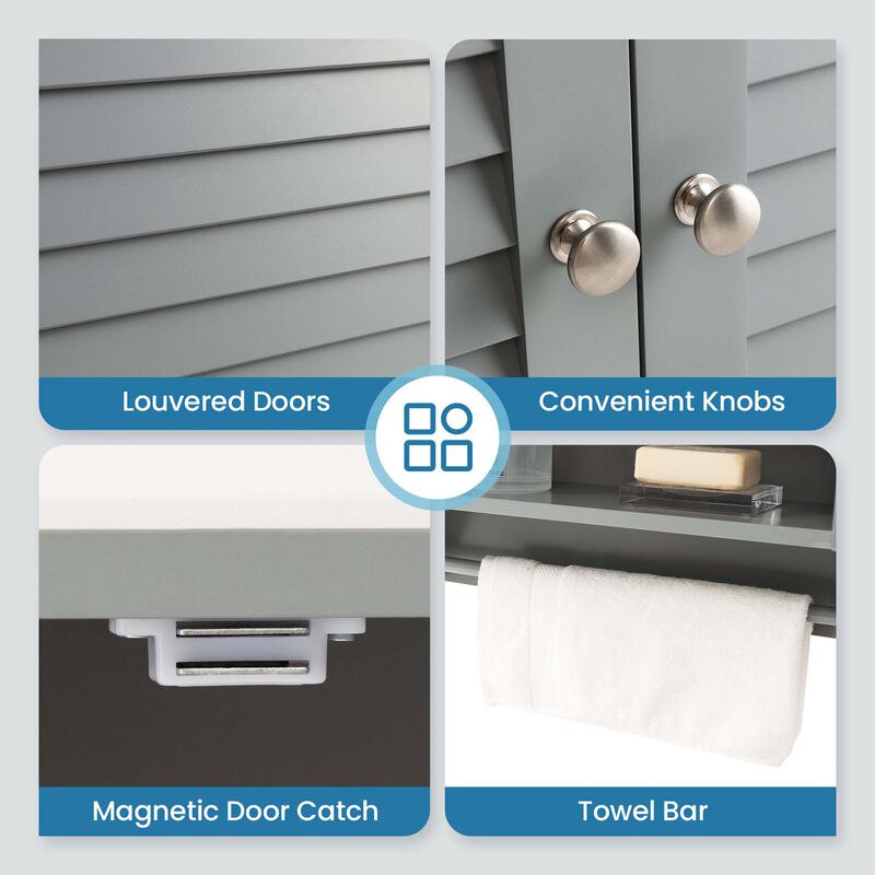 Costway Bathroom Wall Mounted Medicine Cabinet with Louvered Doors & Towel Bar White