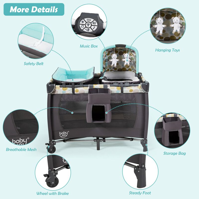 4-in-1 Convertible Portable Baby Playard Newborn Napper with Music and Toys