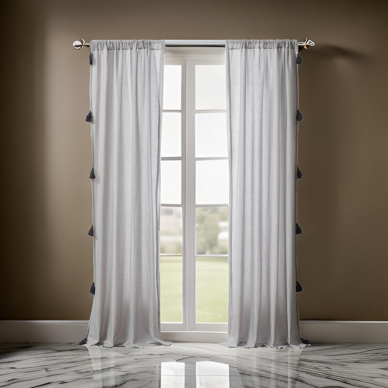 Xumi 4 Piece Window Curtain, 2 Panels with Tie Backs, Modern Gray Finish - Benzara