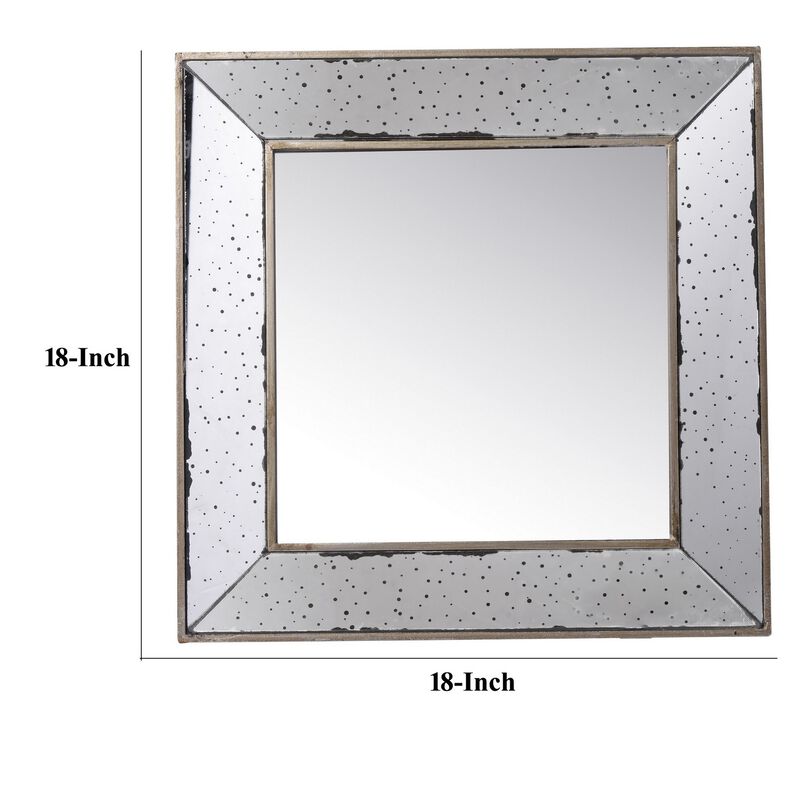 Filo 18 Inch Square Wall Accent Mirror, Raised Tray Edges, Mirrored Frame - Benzara