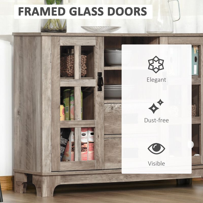 Gray Contemporary Buffet: Kitchen Sideboard with Glass Door Storage