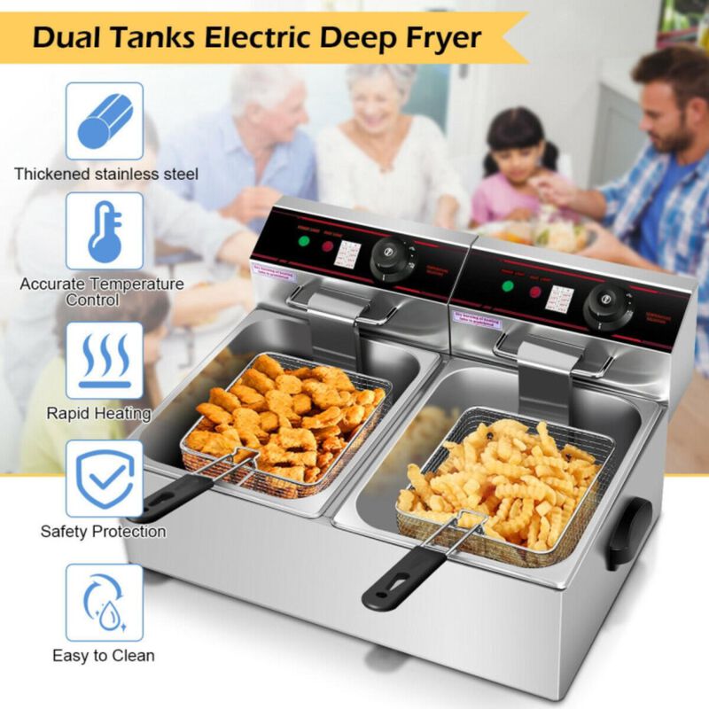 Hivvago 3400W Dual Tank Electric Countertop Deep Fryer