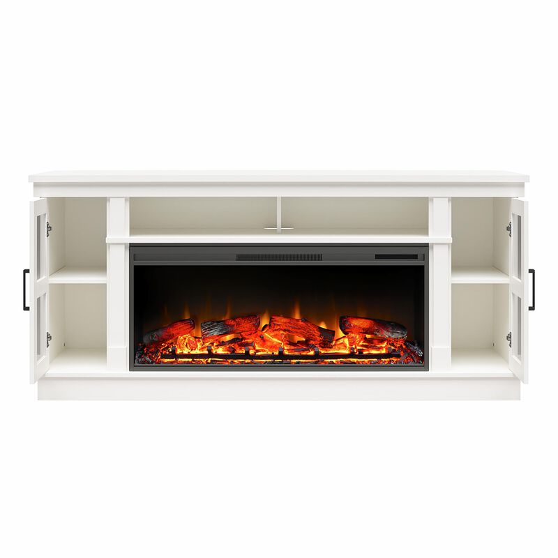 Elmcroft Wide TV Console with Electric Fireplace Insert for 75" TVs, White