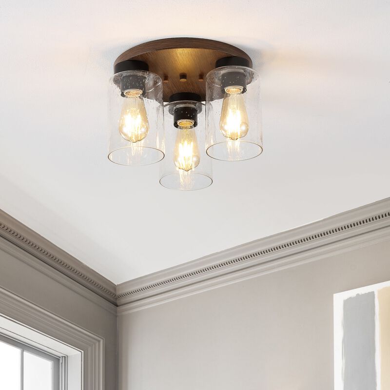 Nola 3-Light Bohemian Farmhouse Iron/Seeded Glass LED Semi Flush Mount