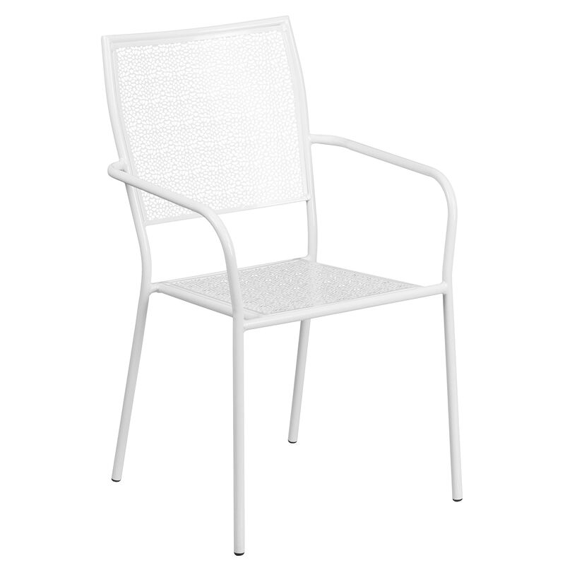 Flash Furniture Commercial Grade 28" Square White Indoor-Outdoor Steel Patio Table Set with 2 Square Back Chairs