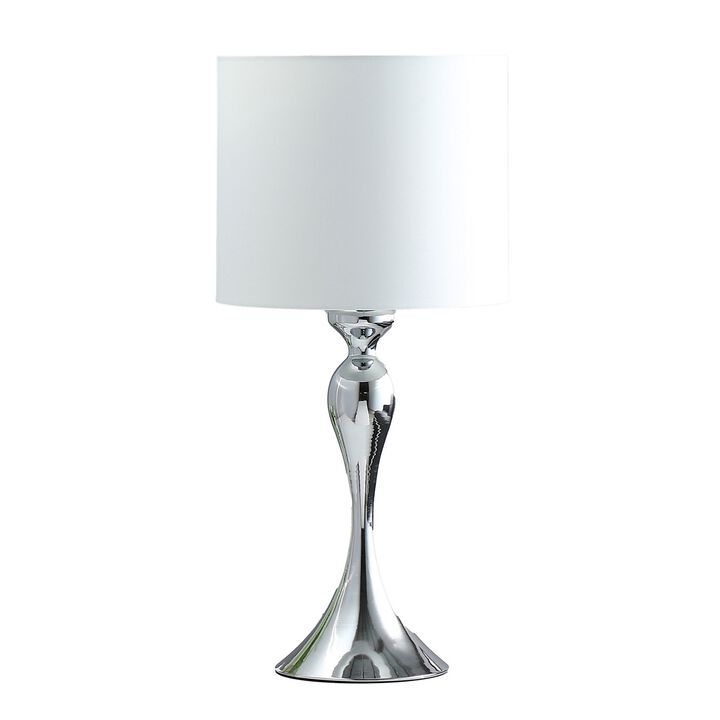 Omi 25 Inch Table Lamp, Drum White Shade, Sleek Slender Modern Chrome Body - Benzara