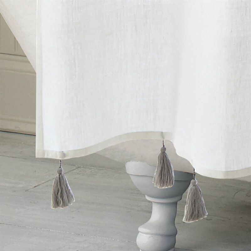 Minimalist Striped Cotton Shower Curtain – Soft, Breathable Fabric with Boho Tassels