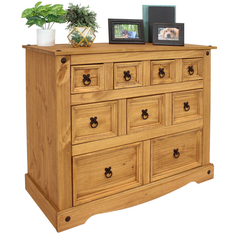 Sunnydaze 9-Drawer Solid Pine Chest - Light Brown - 39.75 in