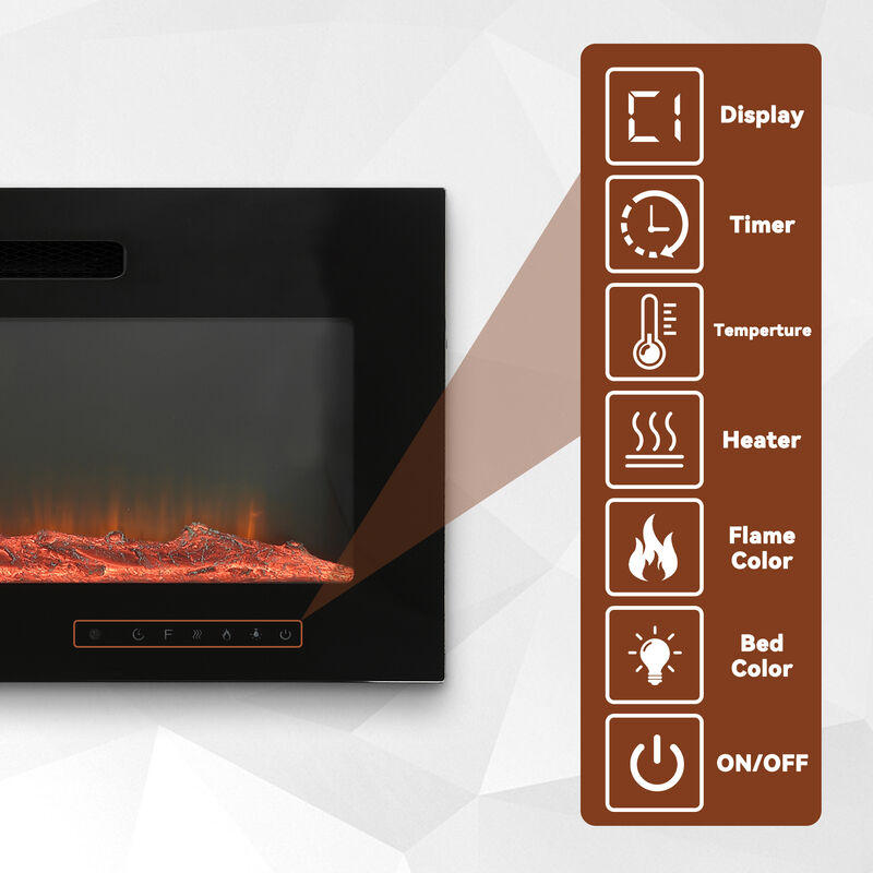 MONDAWE 36" Recessed Wall-Mounted Electric Fireplace 5000 BTU Heater with Remote Control