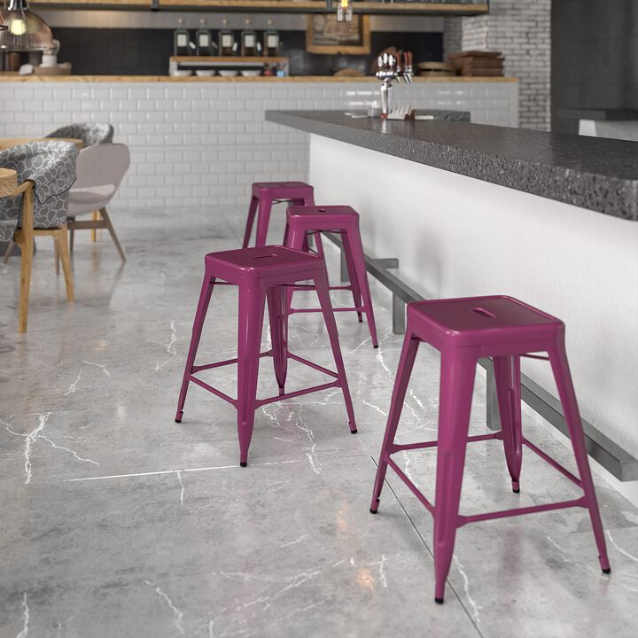 Flash Furniture Kai Commercial Grade 24" High Backless Purple Indoor-Outdoor Counter Height Stool
