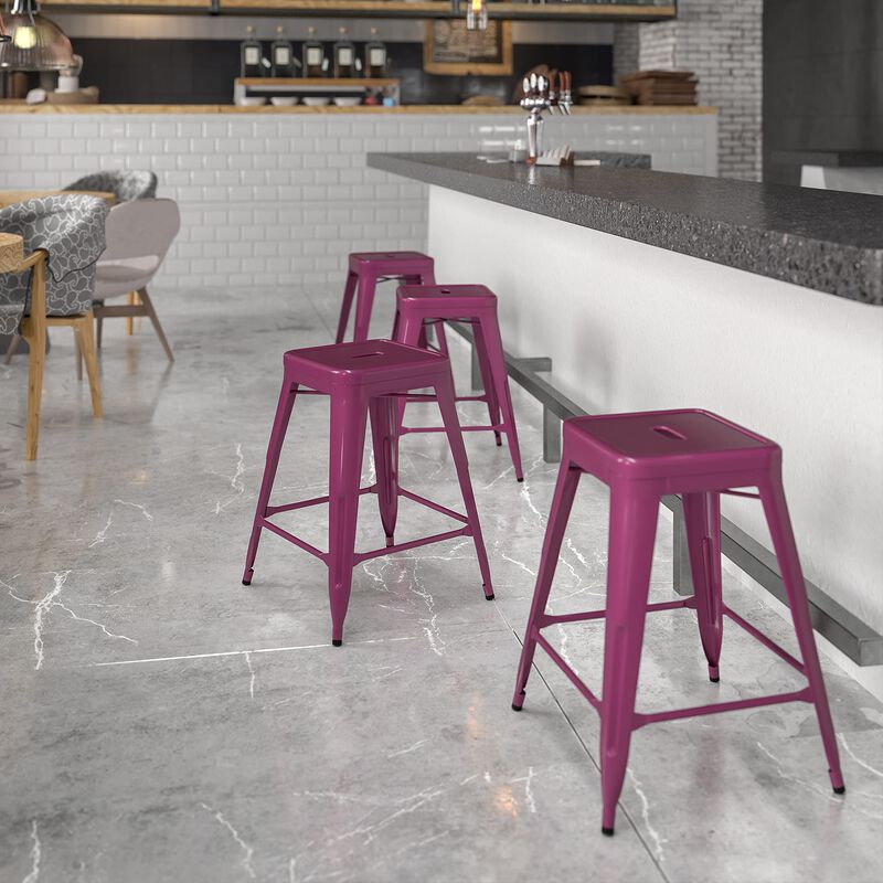 Flash Furniture Kai Commercial Grade 24" High Backless Purple Indoor-Outdoor Counter Height Stool