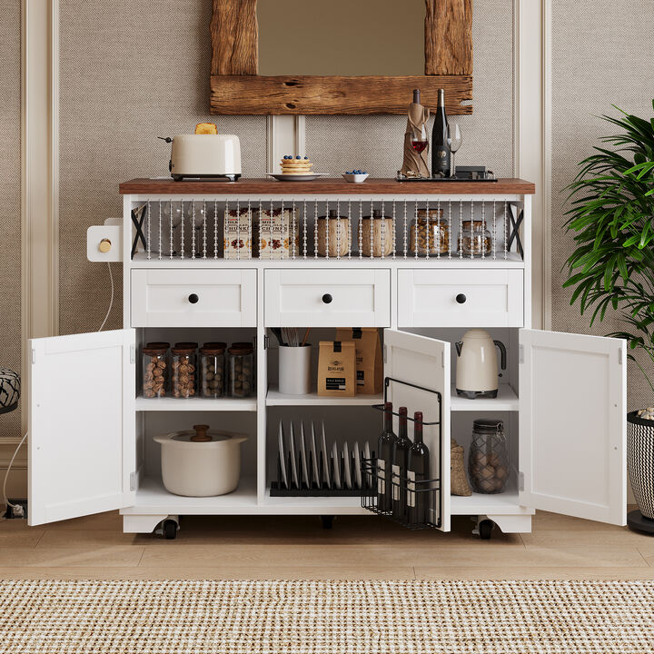 Merax Farmhouse Kitchen Island with Drape of Beads