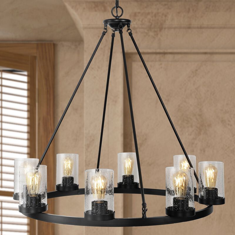 Pablo 8-Light Iron/Seeded Glass Bohemian Cottae LED Chandelier