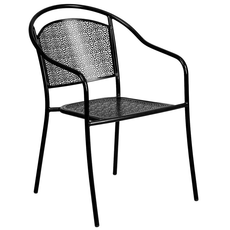 Flash Furniture Commercial Grade 30" Round Black Indoor-Outdoor Steel Folding Patio Table Set with 2 Round Back Chairs