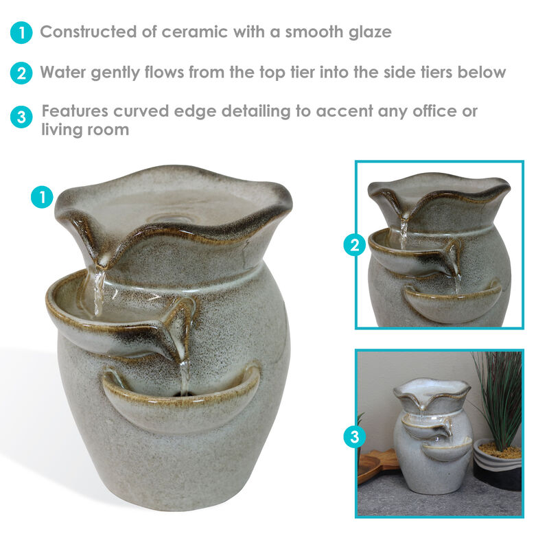 Sunnydaze Cascading Side Tiers Ceramic Indoor Water Fountain - 8 in