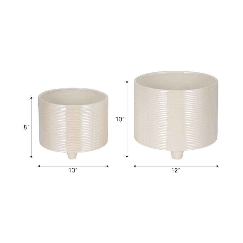 Iridescent Ribbed Planters, Ivory