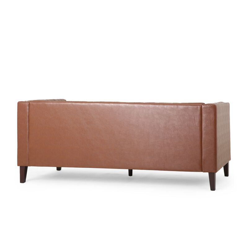 Ember Sofa with Chesterfield Tufted Brown Faux Leather Upholstery