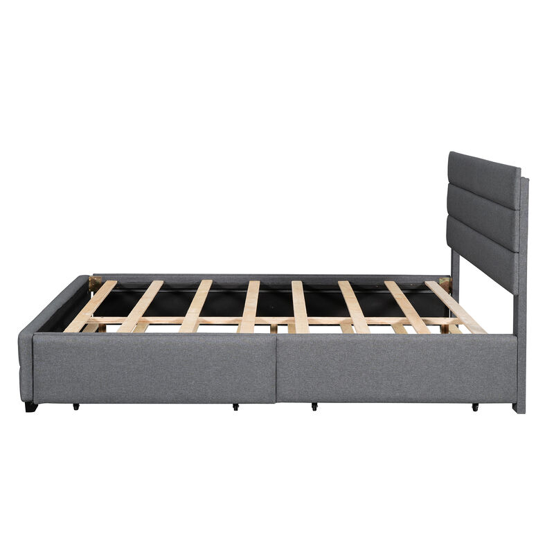 Merax Linen Fabric Platform Bed with Trundle