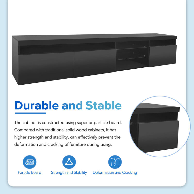 LED TV Stand with Glass Shelves & Ample Storage