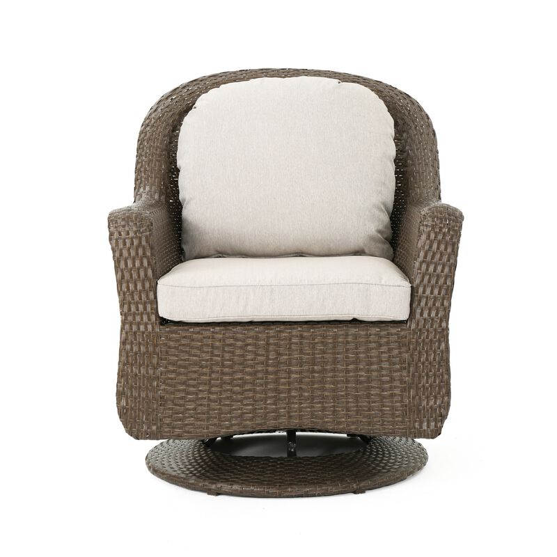 Kaia Outdoor Swivel Accent Chair Set of 2, Rattan Wicker Weave, Beige - Benzara