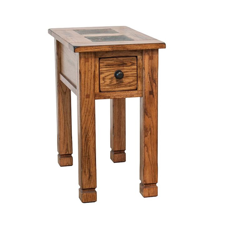 Marv Accent Chair Side Table, 25 Inch Rectangular Top, Drawer, Brown - Benzara