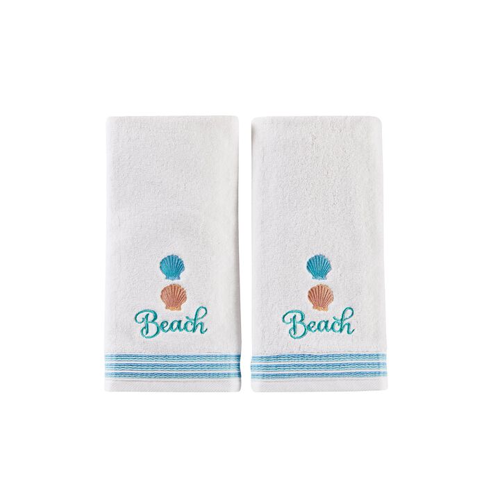 Saturday Knight Ltd South Seas Colorful Embroidery Bath Hand Towel Set - 2 Piece - 16x26", White