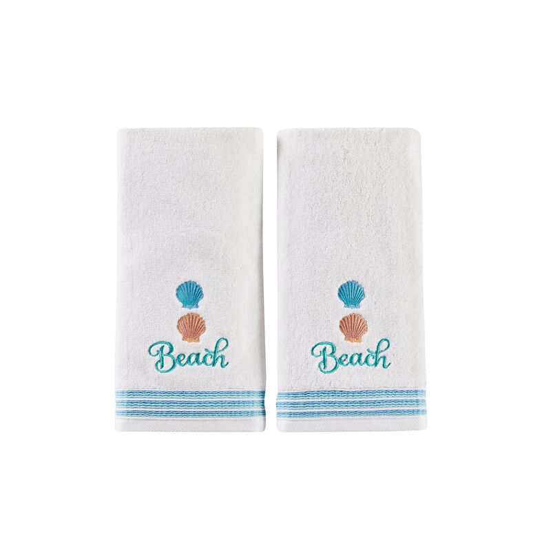 Saturday Knight Ltd South Seas Colorful Embroidery Bath Hand Towel Set - 2 Piece - 16x26", White