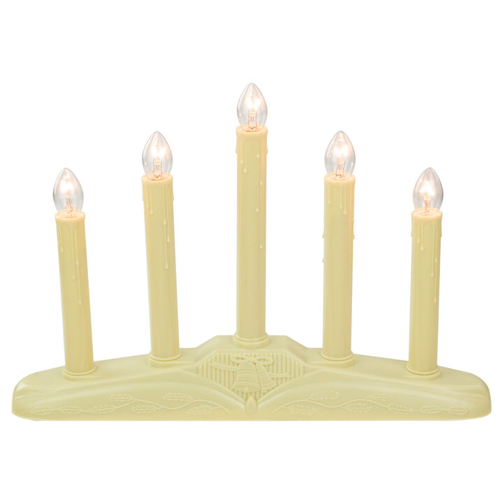 14.5" Ivory 5-Lights Christmas Chandelier on Holly Berry and Bell Base Candle Lamp