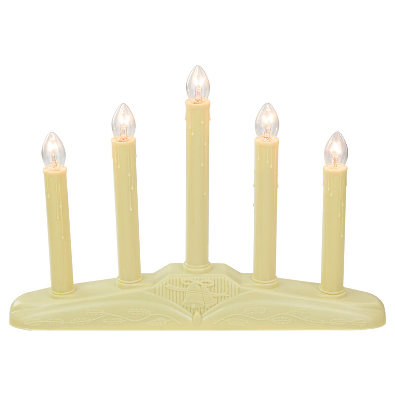 14.5" Ivory 5-Lights Christmas Chandelier on Holly Berry and Bell Base Candle Lamp