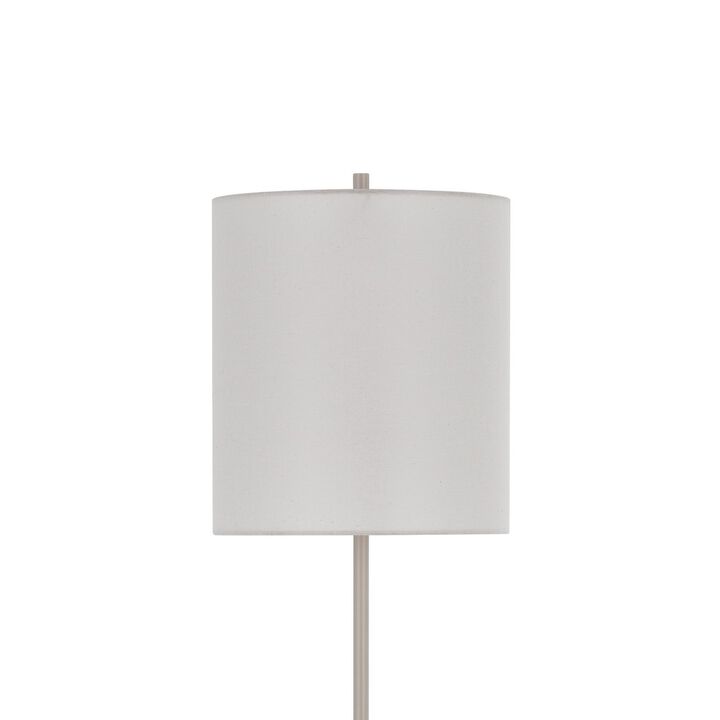 Plue 63 Inch Floor Lamp, Chrome Pole Round Base, Off White Drum Shade - Benzara