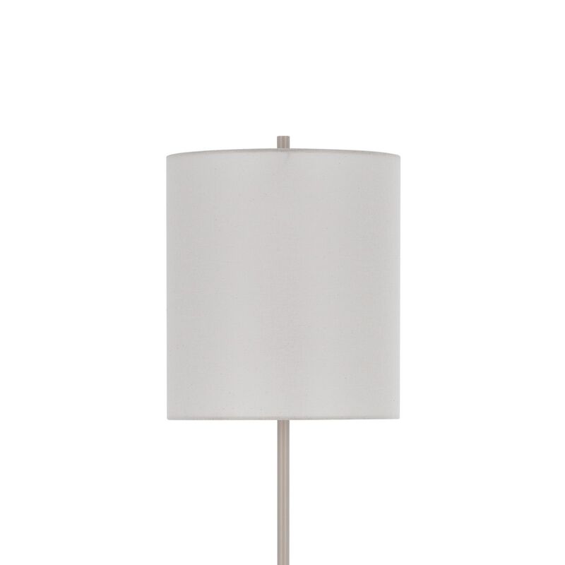 Plue 63 Inch Floor Lamp, Chrome Pole Round Base, Off White Drum Shade - Benzara