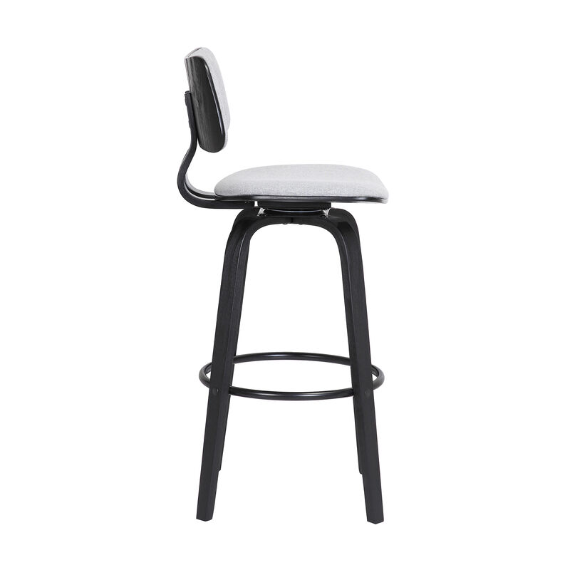 Pico  Swivel Black Wood Counter Stool in Light Grey Fabric with Black Metal